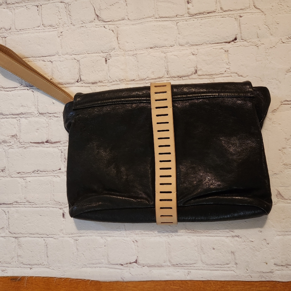 ALLIBELLE BLACK LEATHER OVERSIZED CLUTCH purse bag